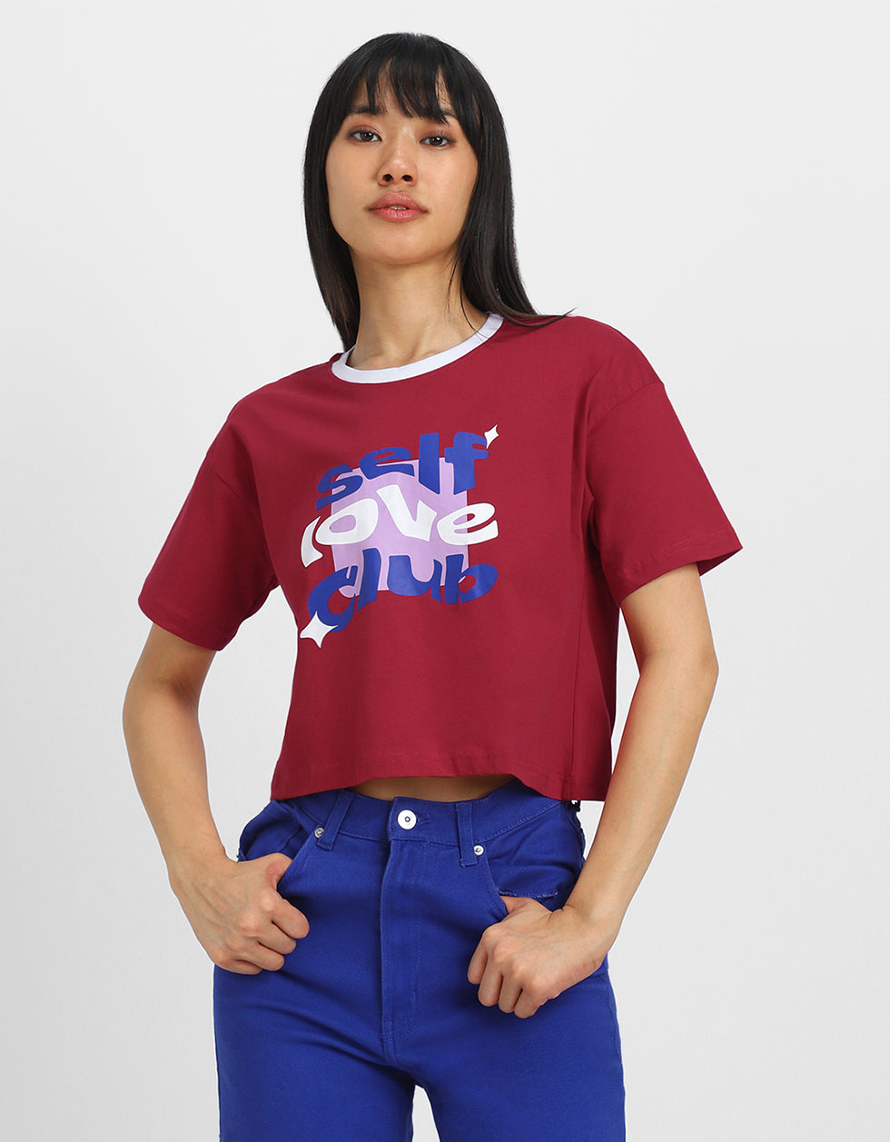 Self Love Club Magenta Graphic Printed Crop-Top