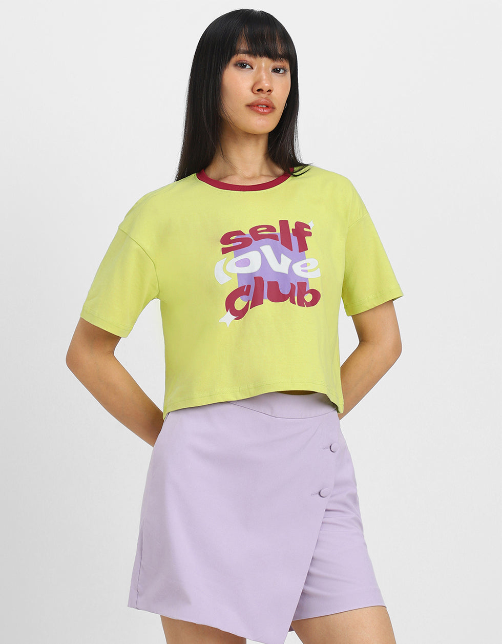 Self Love Club Yellow Graphic Printed Crop-Top
