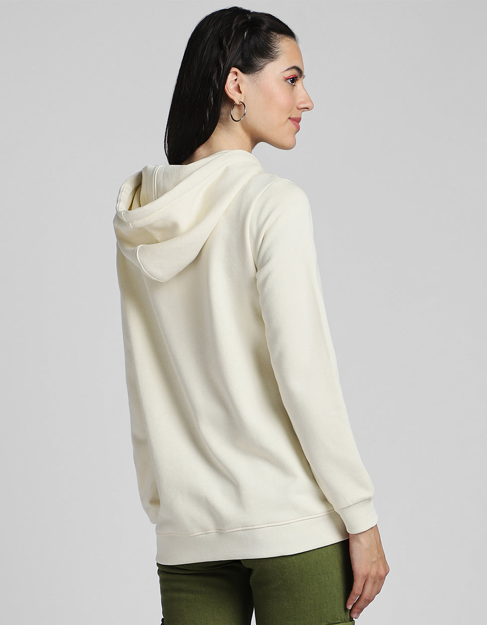 Plain Hooded Regular Fit Off White Zipper Jacket