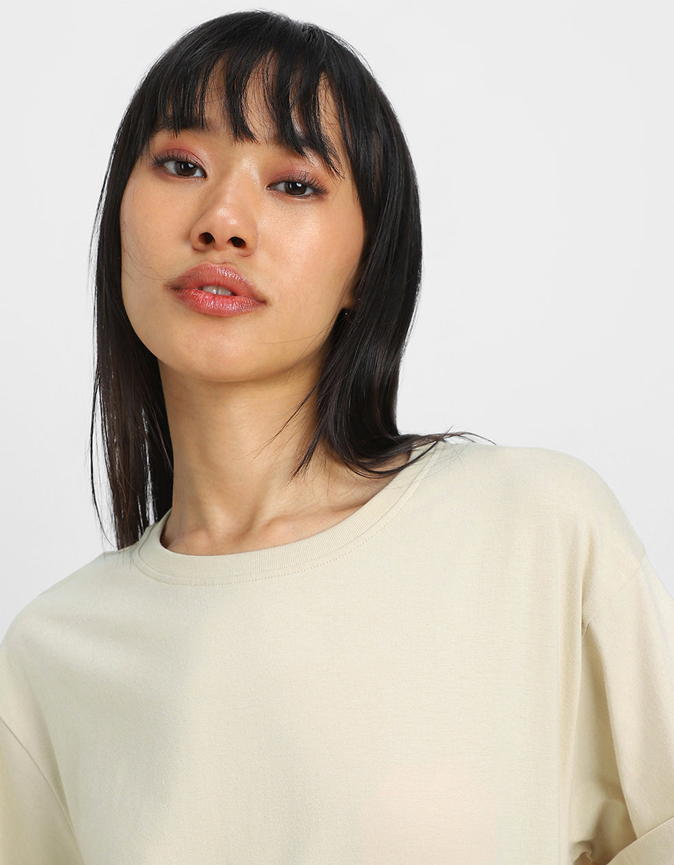 Beige Plain Boyfriend Fit T-Shirt