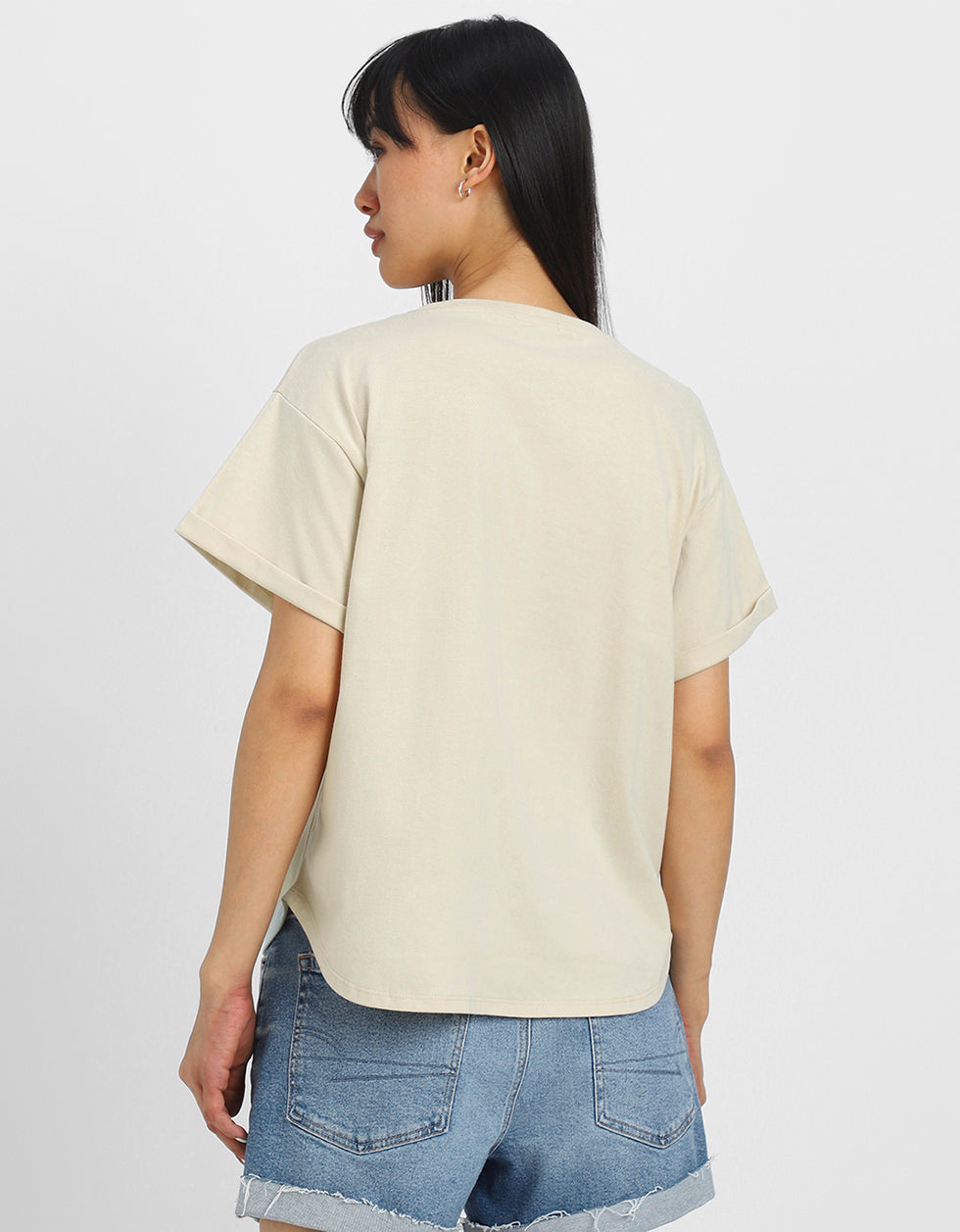 Beige Plain Boyfriend Fit T-Shirt