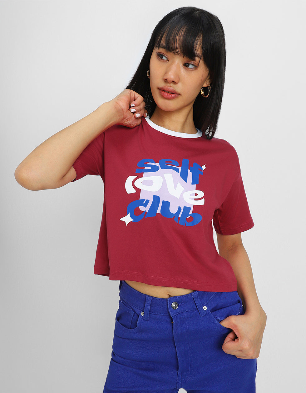 Self Love Club Magenta Graphic Printed Crop-Top