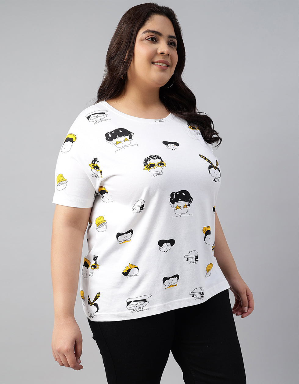Cartoon White Plus Size Regular Fit T-shirt