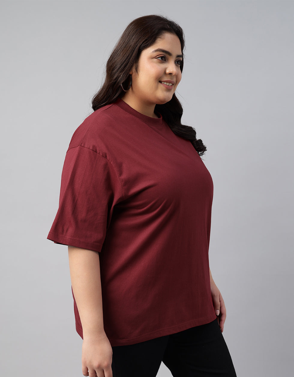 Maroon Plain Plus Size Oversized T-shirt
