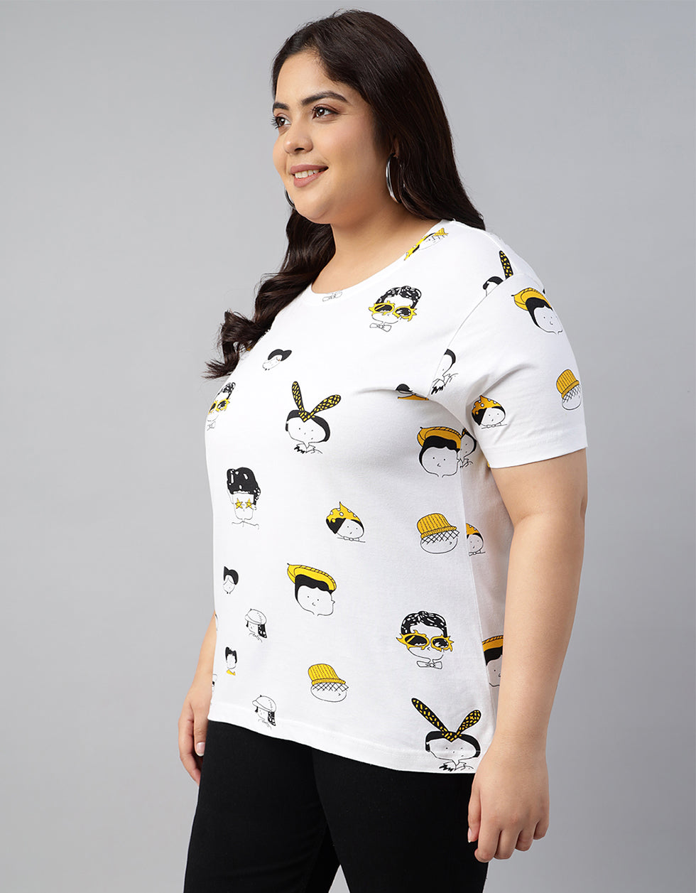 Cartoon White Plus Size Regular Fit T-shirt