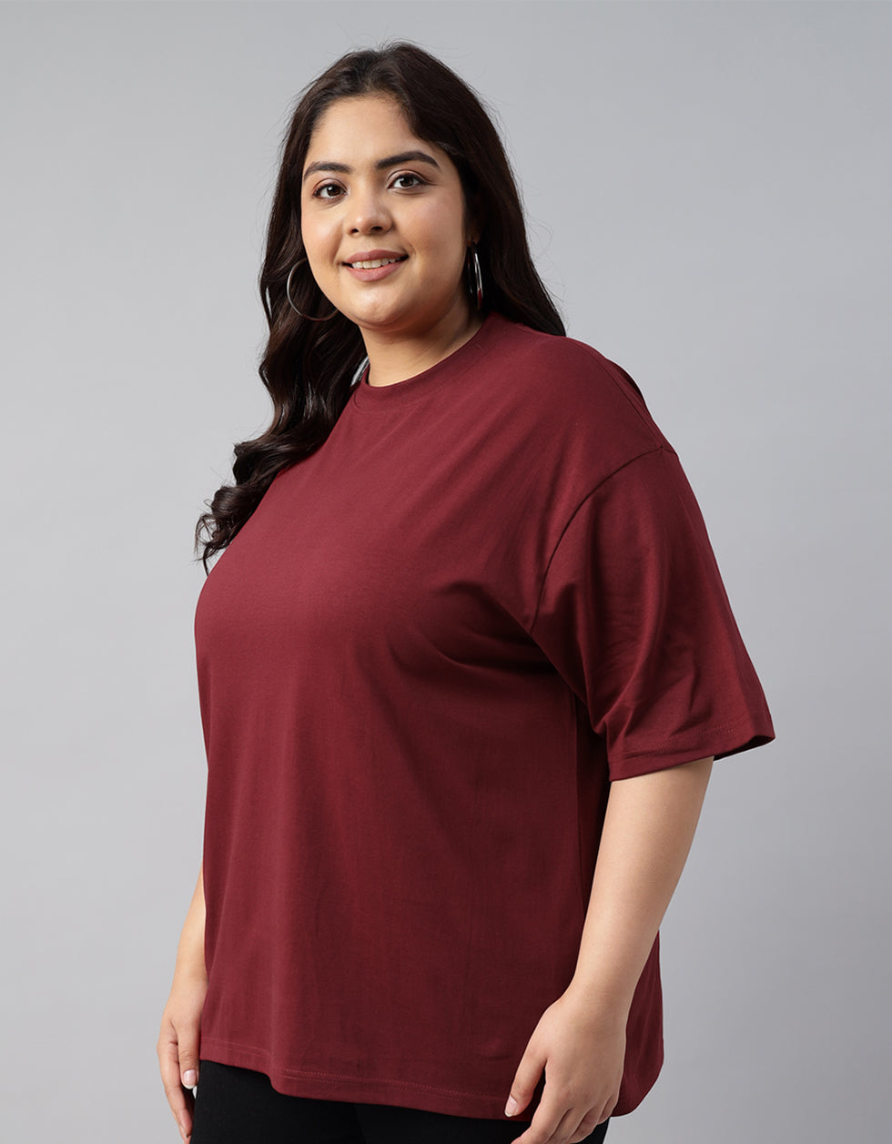 Maroon Plain Plus Size Oversized T-shirt