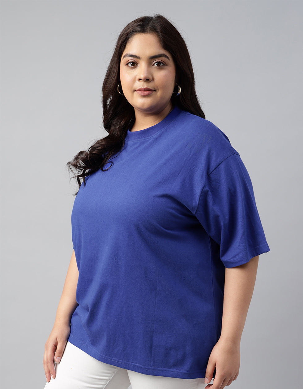 Royal Blue Plain Plus Size T-shirt