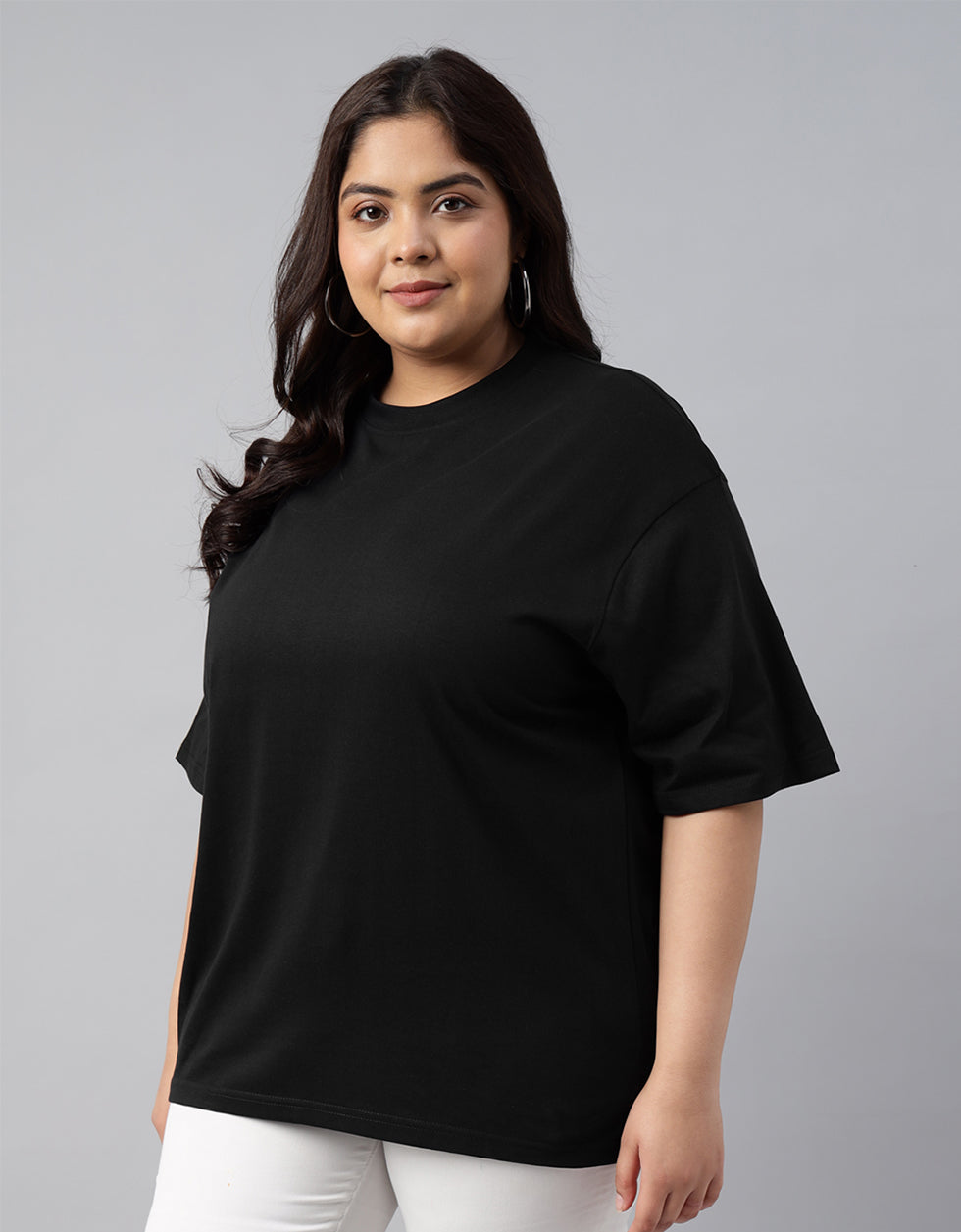 Black Plain Plus Size Oversized T-shirt