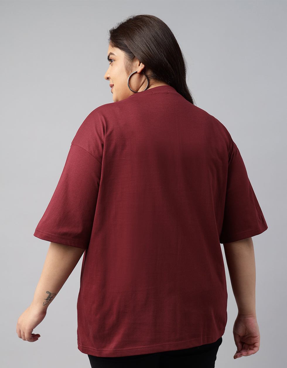 Maroon Plain Plus Size Oversized T-shirt