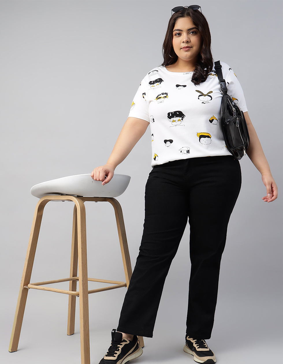 Cartoon White Plus Size Regular Fit T-shirt