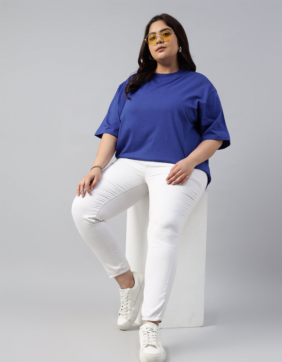 Royal Blue Plain Plus Size T-shirt