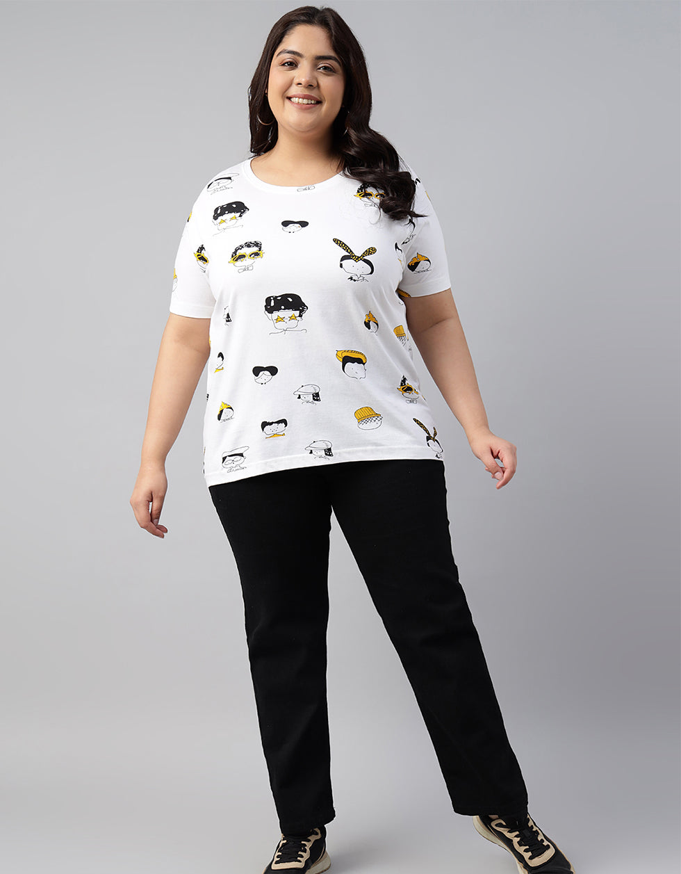 Cartoon White Plus Size Regular Fit T-shirt