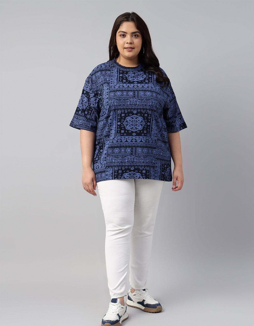 Paisley Navy Plus Size Oversized T-shirt