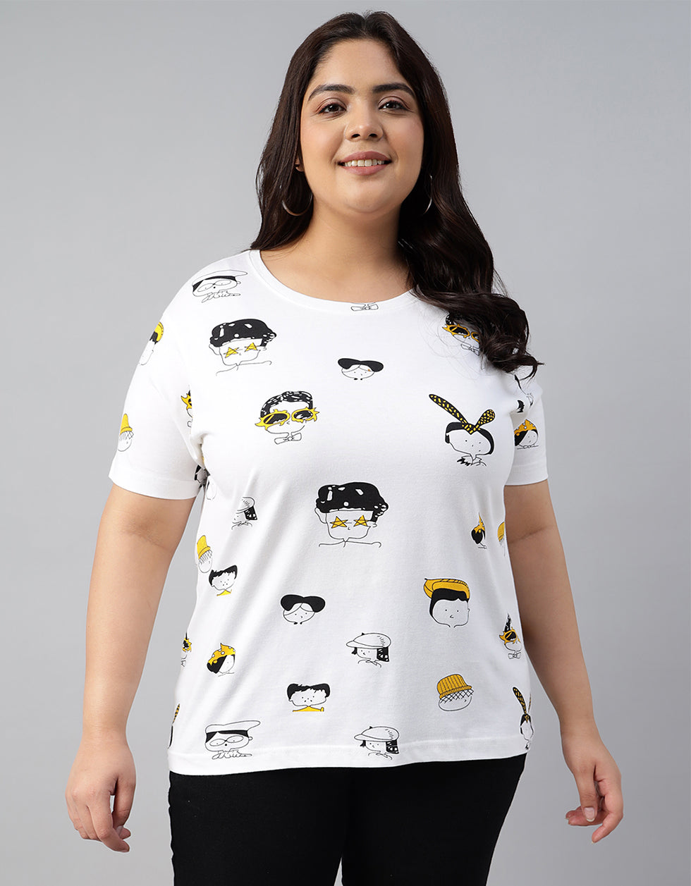 Cartoon White Plus Size Regular Fit T-shirt
