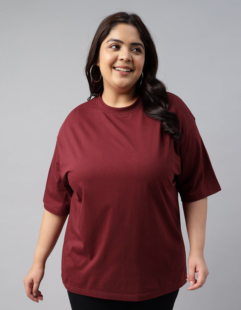 Maroon Plain Plus Size Oversized T-shirt
