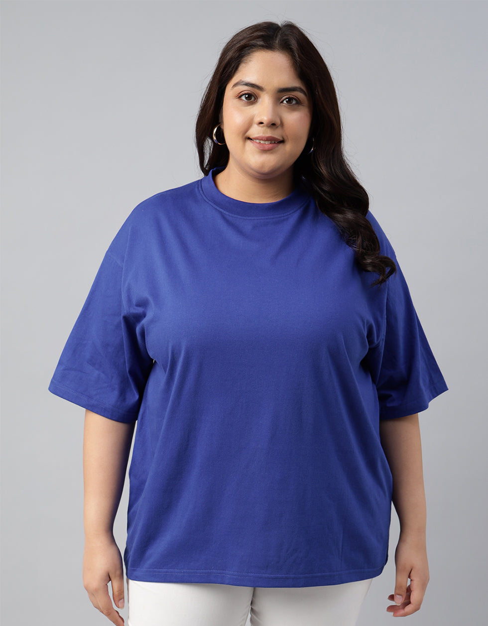 Royal Blue Plain Plus Size T-shirt