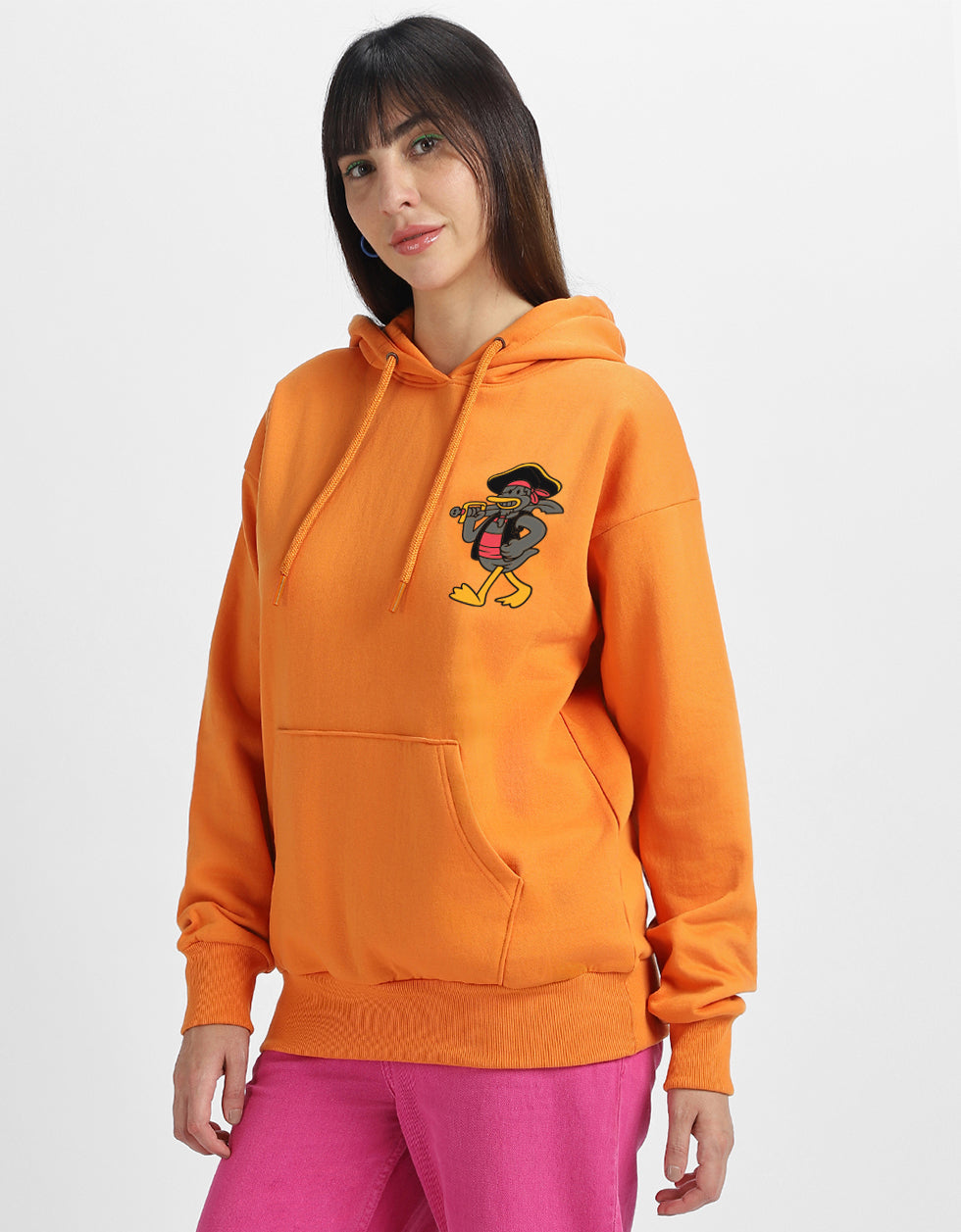 Duck Printed Orange Oversized Hoodie