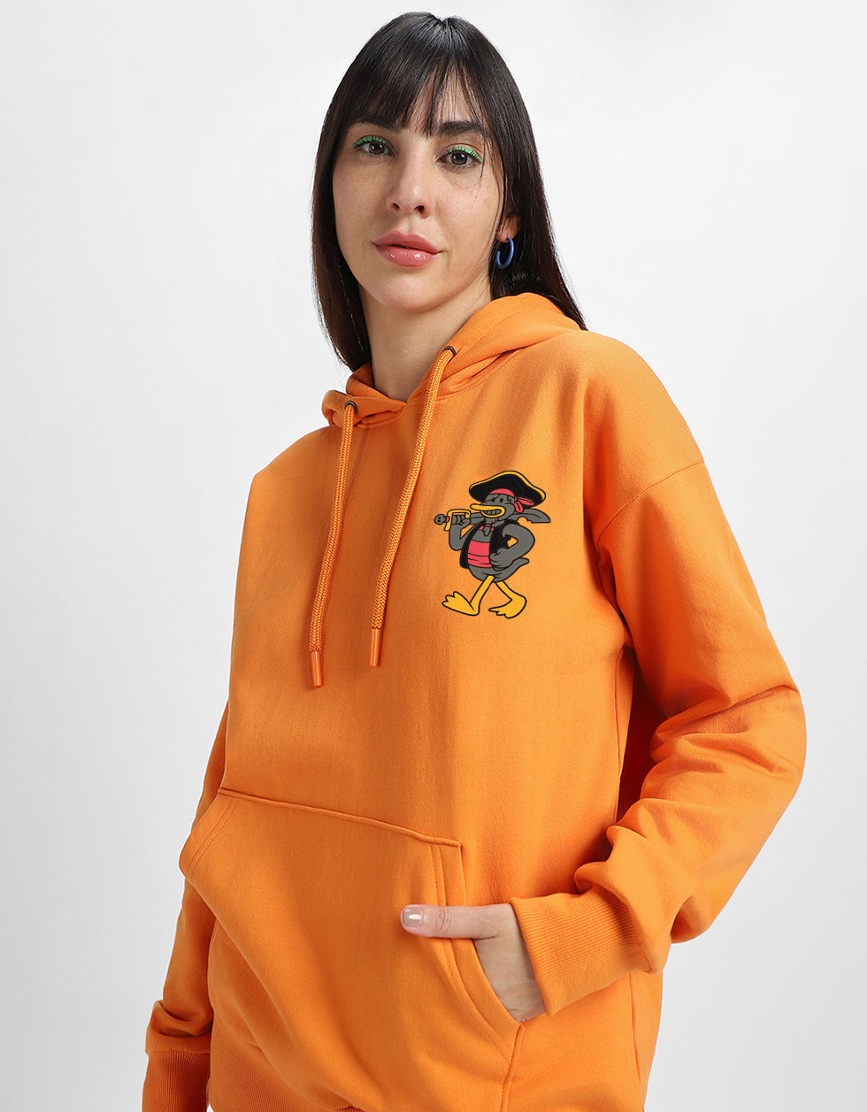 Duck Printed Orange Oversized Hoodie