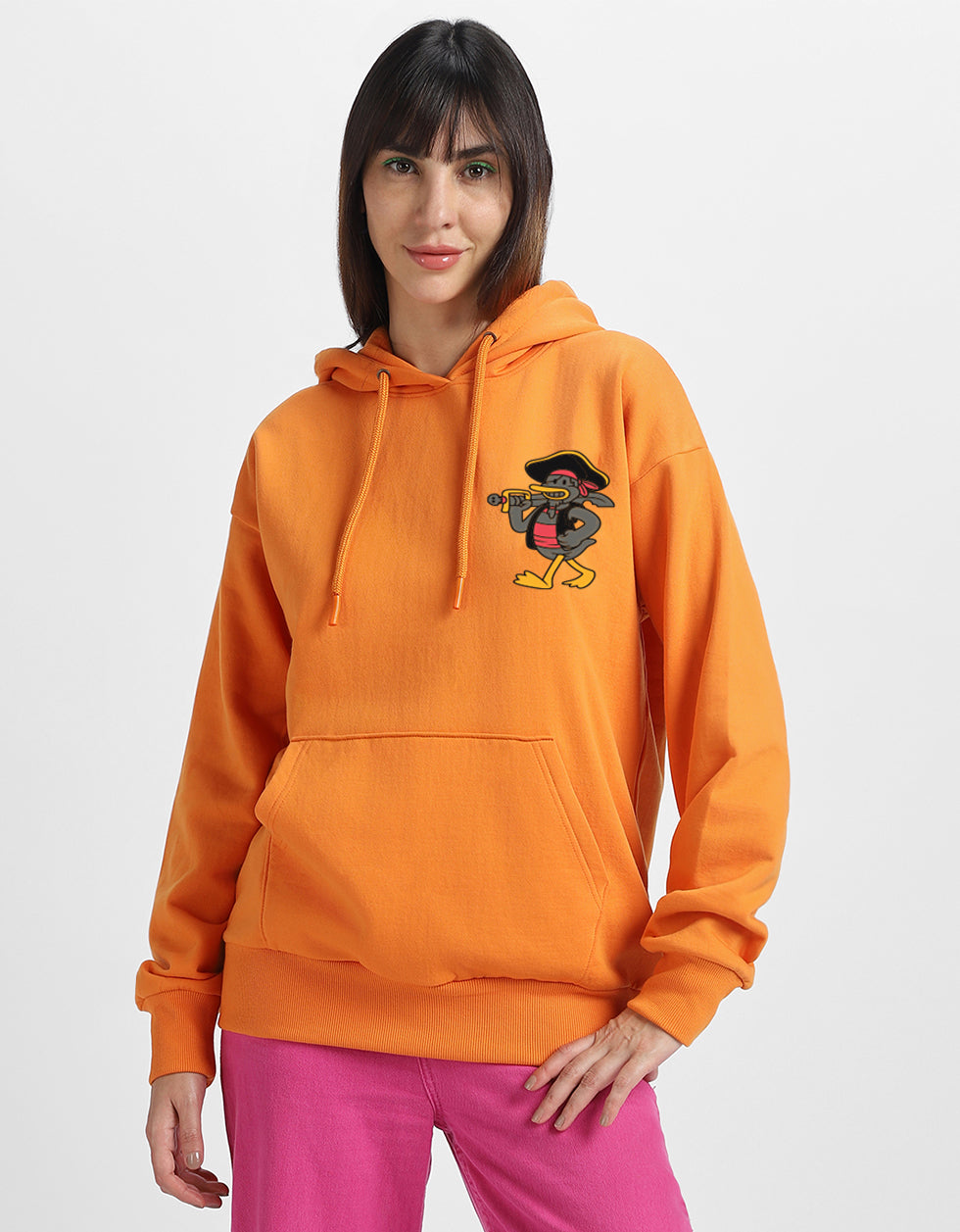 Duck Printed Orange Oversized Hoodie