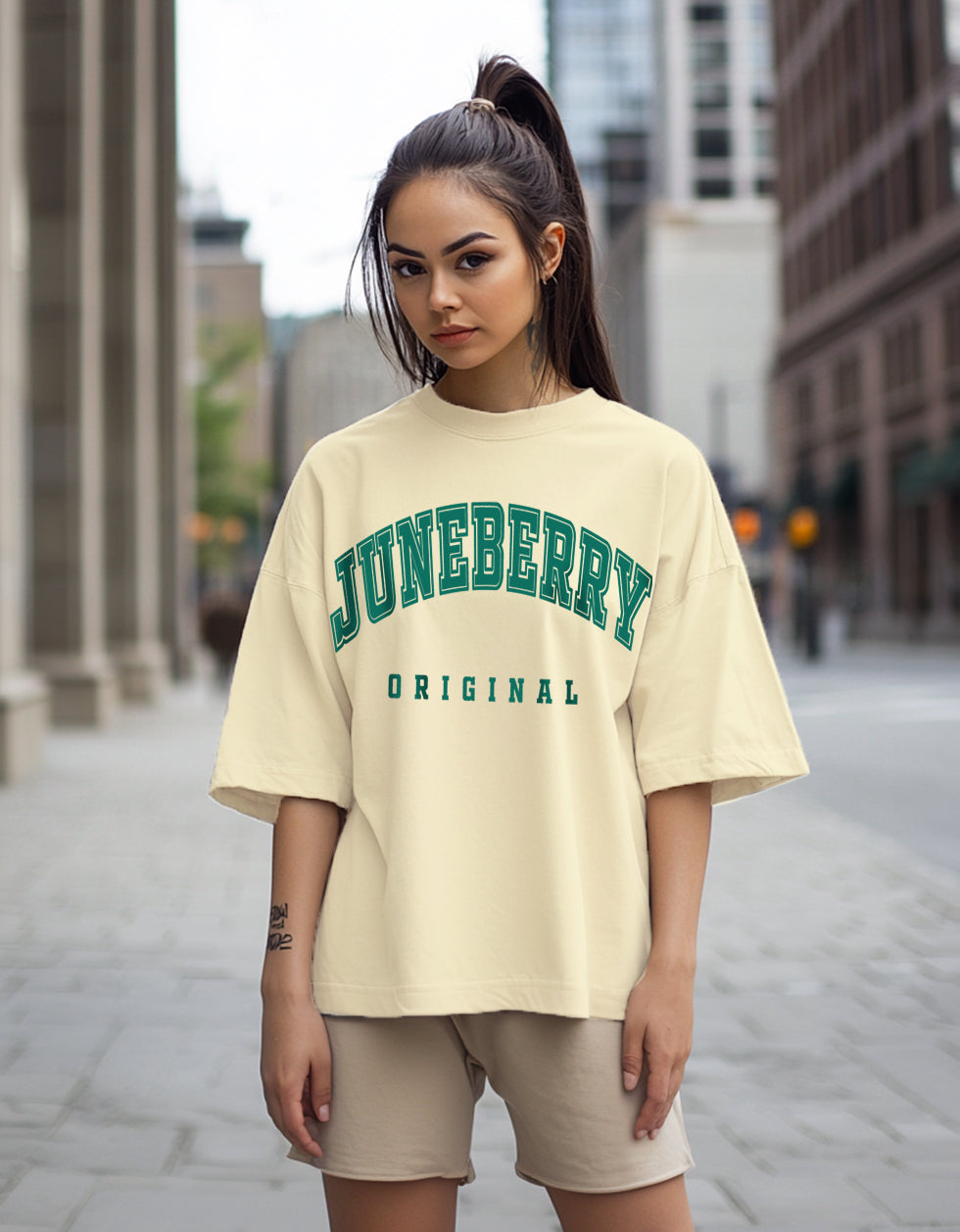 Juneberry Original Swan White Oversized Fit Graphic T-Shirt