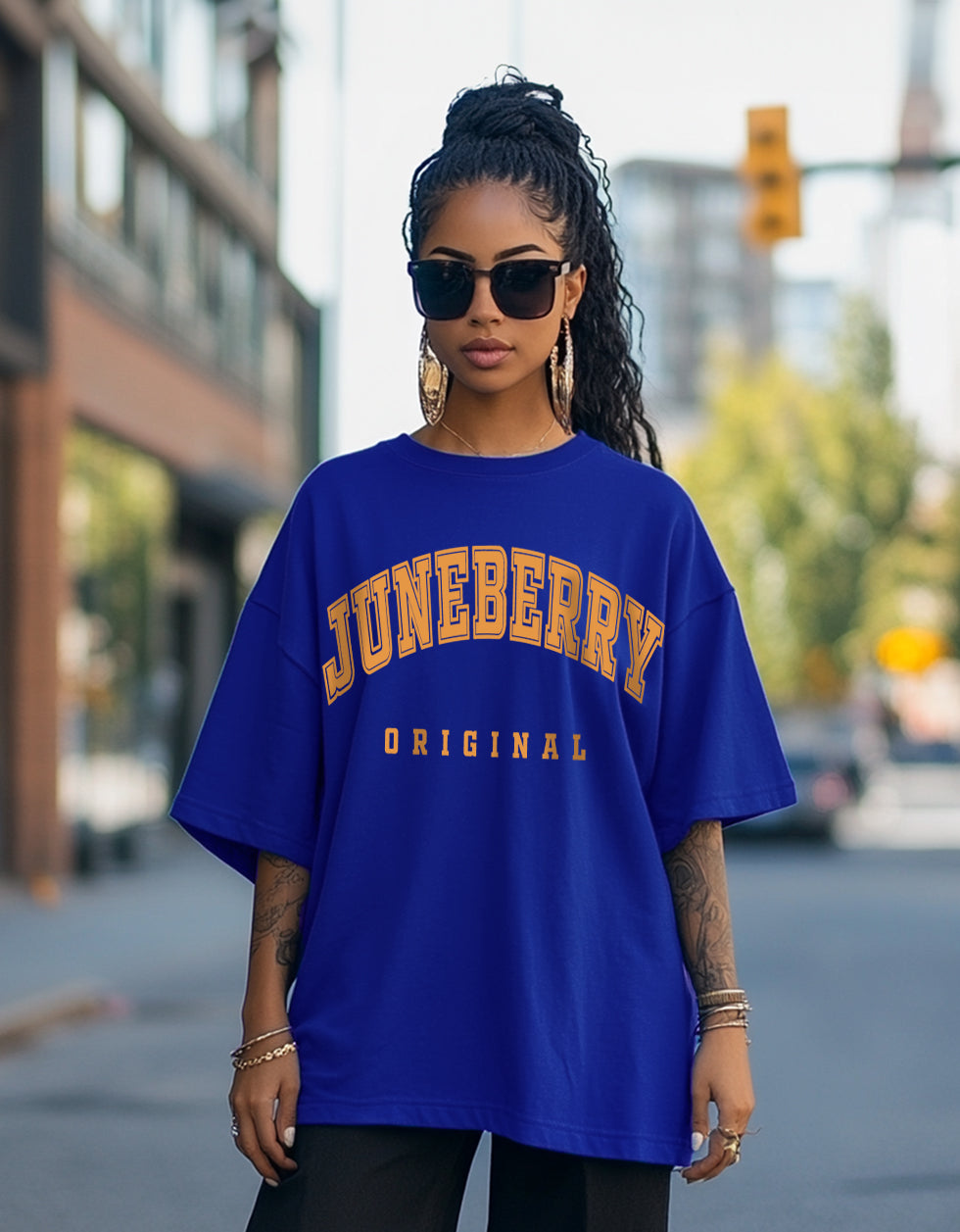 Juneberry Original Royal Blue Oversized Fit Graphic T-Shirt