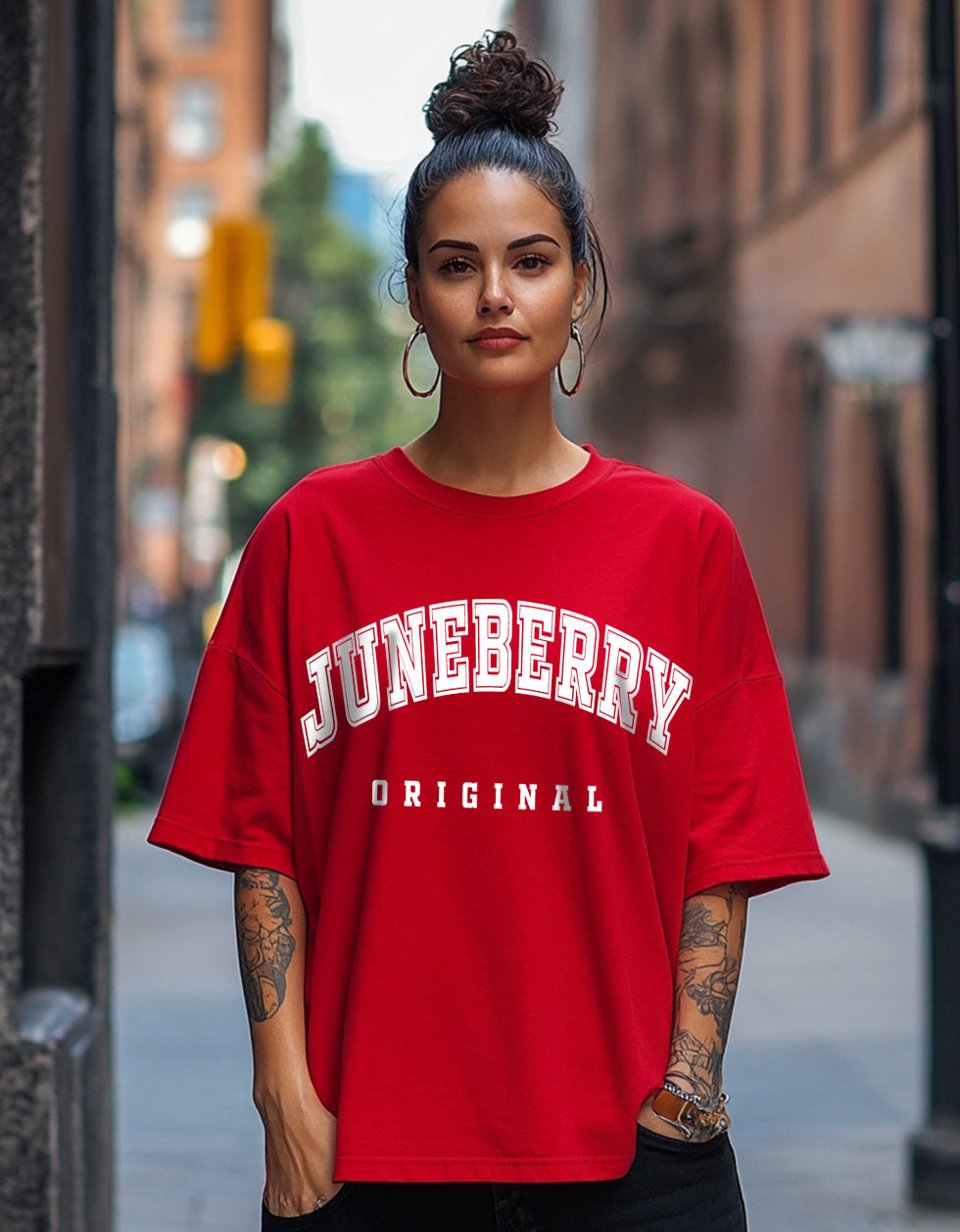 Juneberry Original Red Oversized Fit Graphic T-Shirt