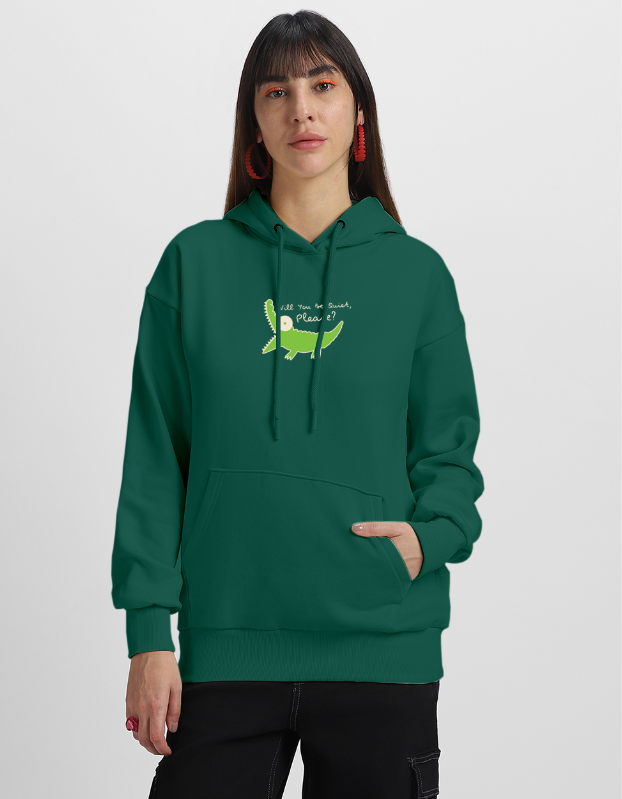 Caterpillar Printed Green Oversized Hoodie
