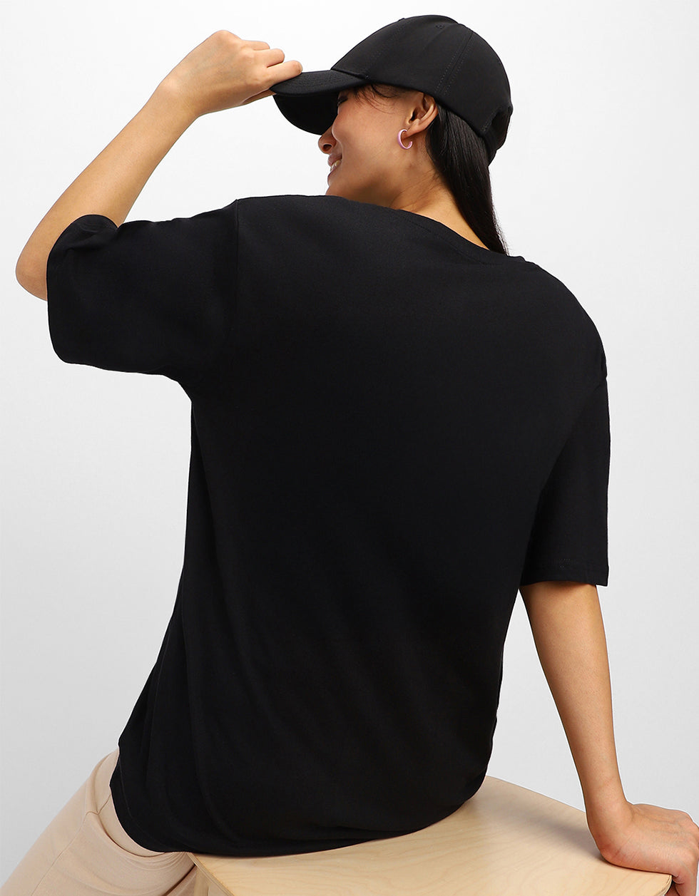 City Travel Black Oversized Graphic Printed T-Shirt