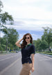 Stripe Collar Black Regular Fit Premium Pique Lycra Polo T-Shirt