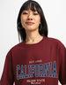 California Maroon Oversized Typographic T-Shirt