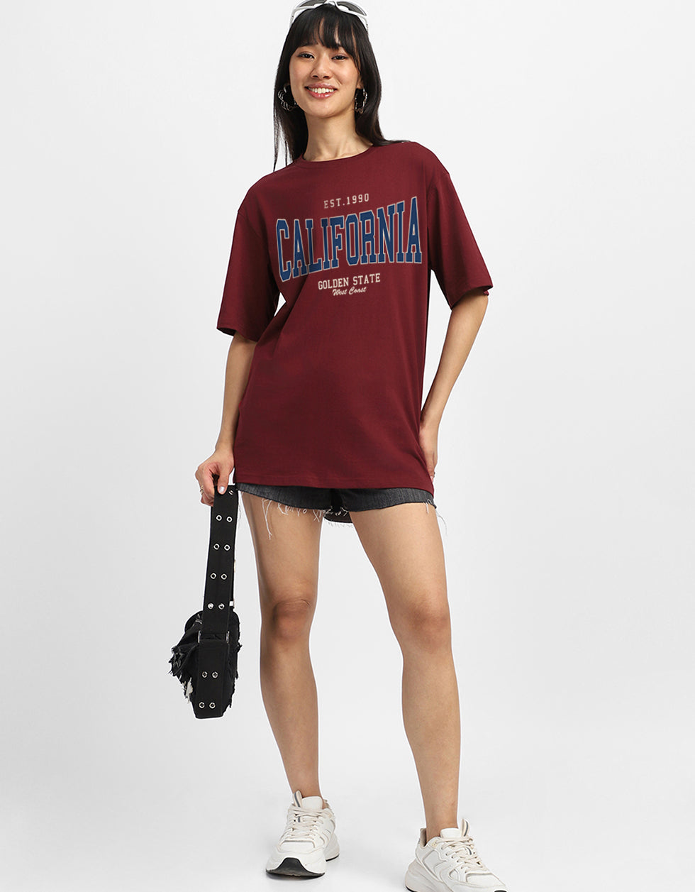 California Maroon Oversized Typographic T-Shirt