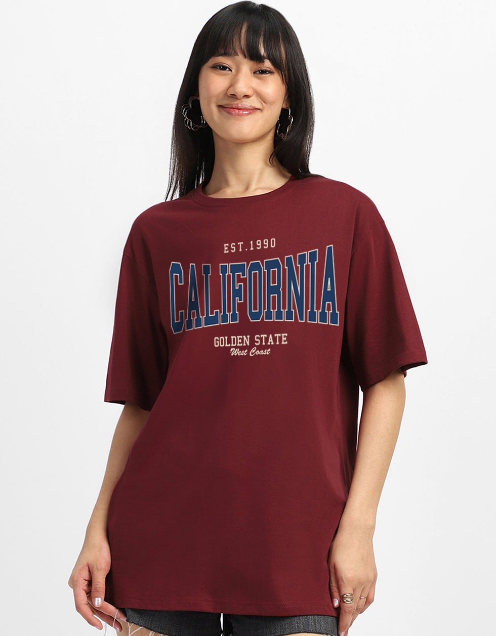 California Maroon Oversized Typographic T-Shirt
