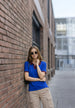 Classic Contrast Collar Blue Regular Fit Premium Pique Lycra Polo T-Shirt