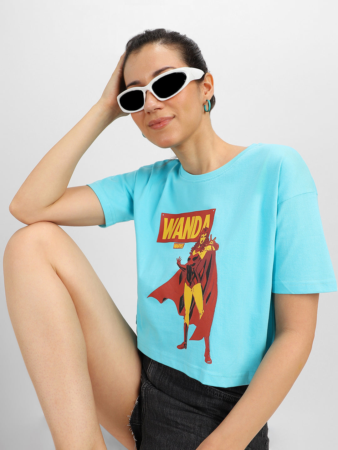 Wanda Marvel Blue Graphic Printed Crop-Top