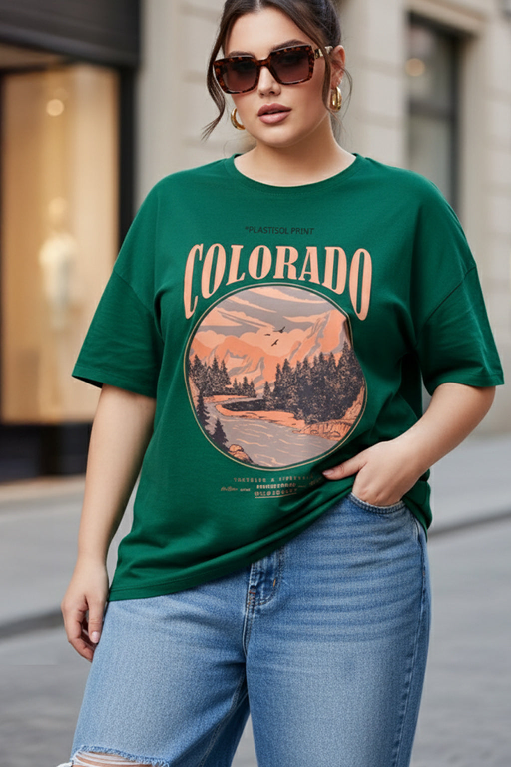 Colorado Green Plus Size Printed T-shirt