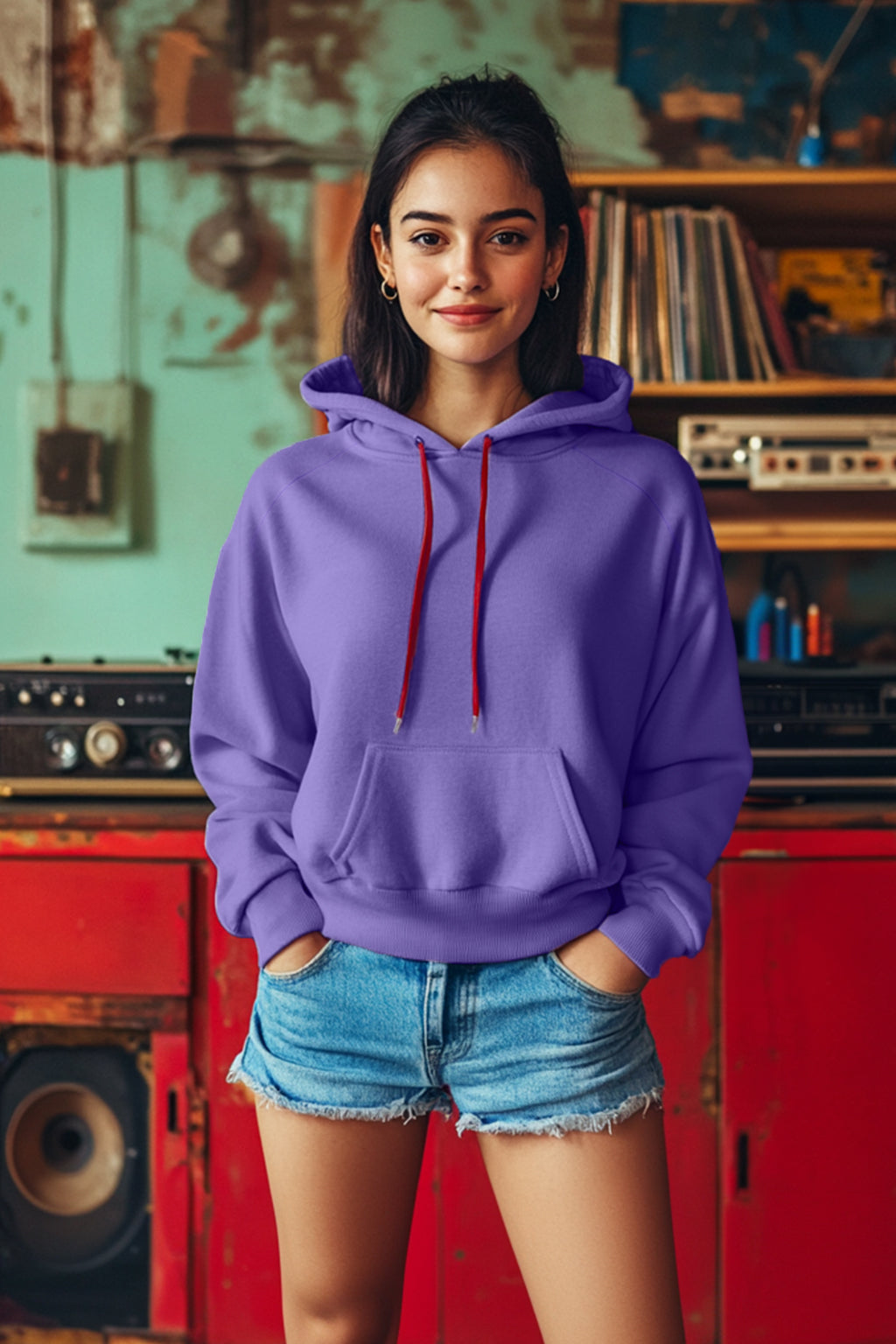 Plain Purple Regular Fit Hoodie