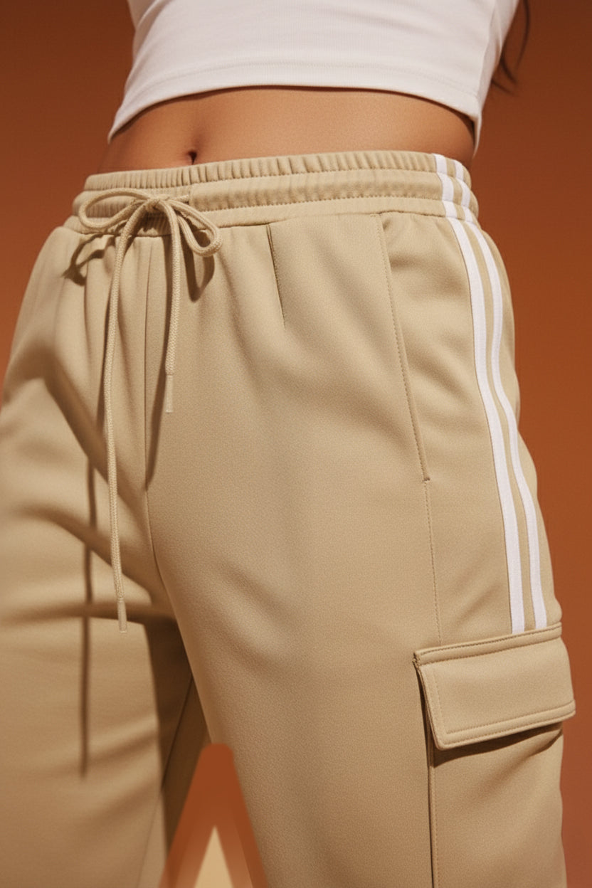 Beige Street line Oversized 4 Pocket Knitted Cargo Jogger
