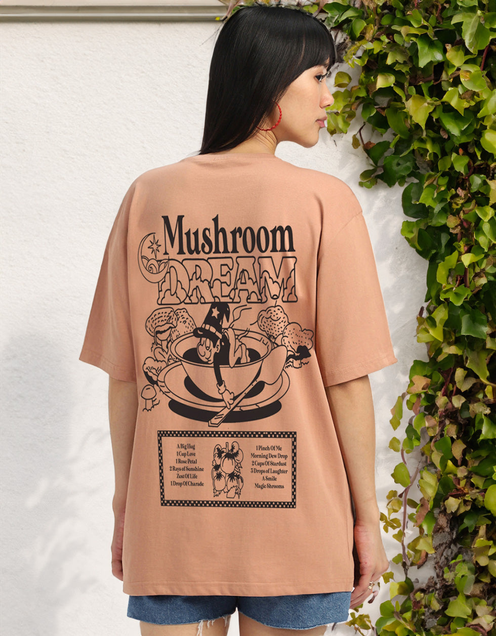 Mushroom Cork Black Graphic Printed Oversized T-Shirt