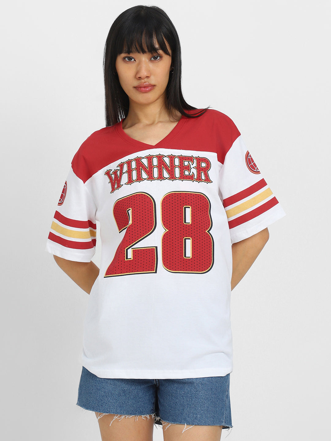 Winner White Graphic Printed Oversized T-Shirt