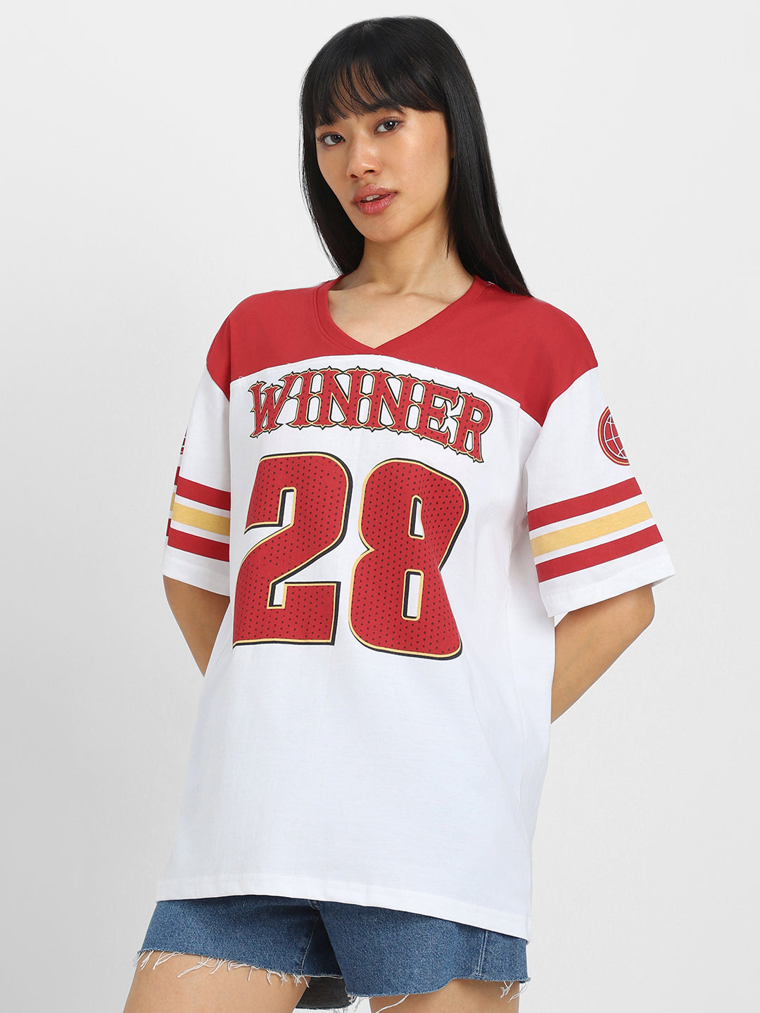 Winner White Graphic Printed Oversized T-Shirt