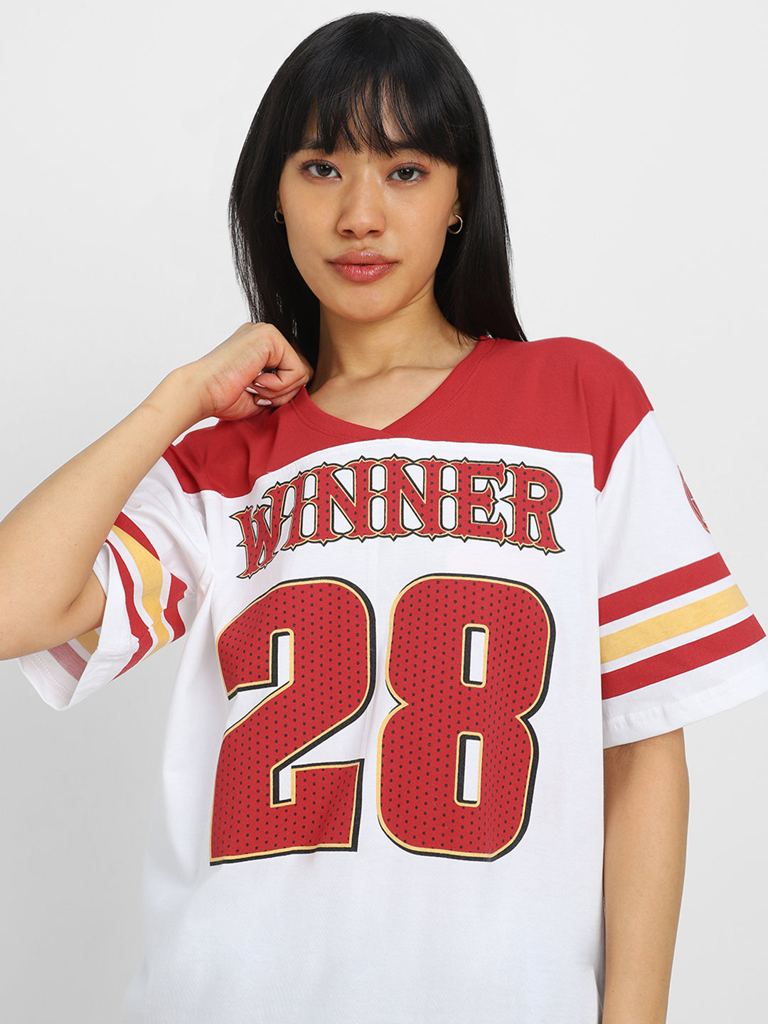 Winner White Graphic Printed Oversized T-Shirt