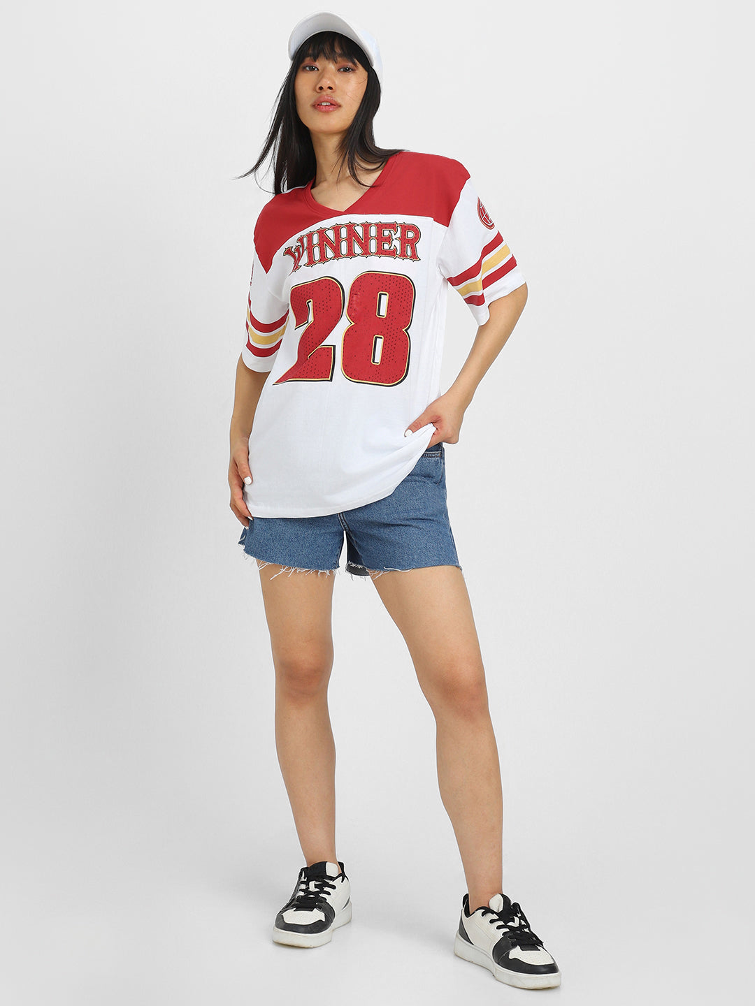 Winner White Graphic Printed Oversized T-Shirt